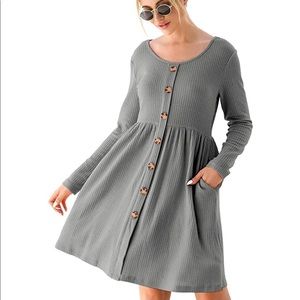 Women's Long Sleeve Waffle Knit Button Down Dress
